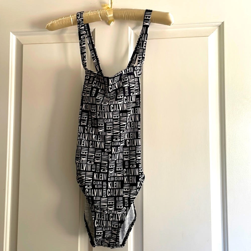 Calvin Klein black and white branded one piece bathing suit size 6
